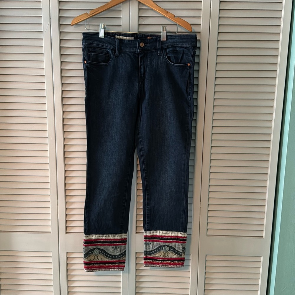 Pilcro and the letterpress Size 30 embellished cropped blue jeans. Like new